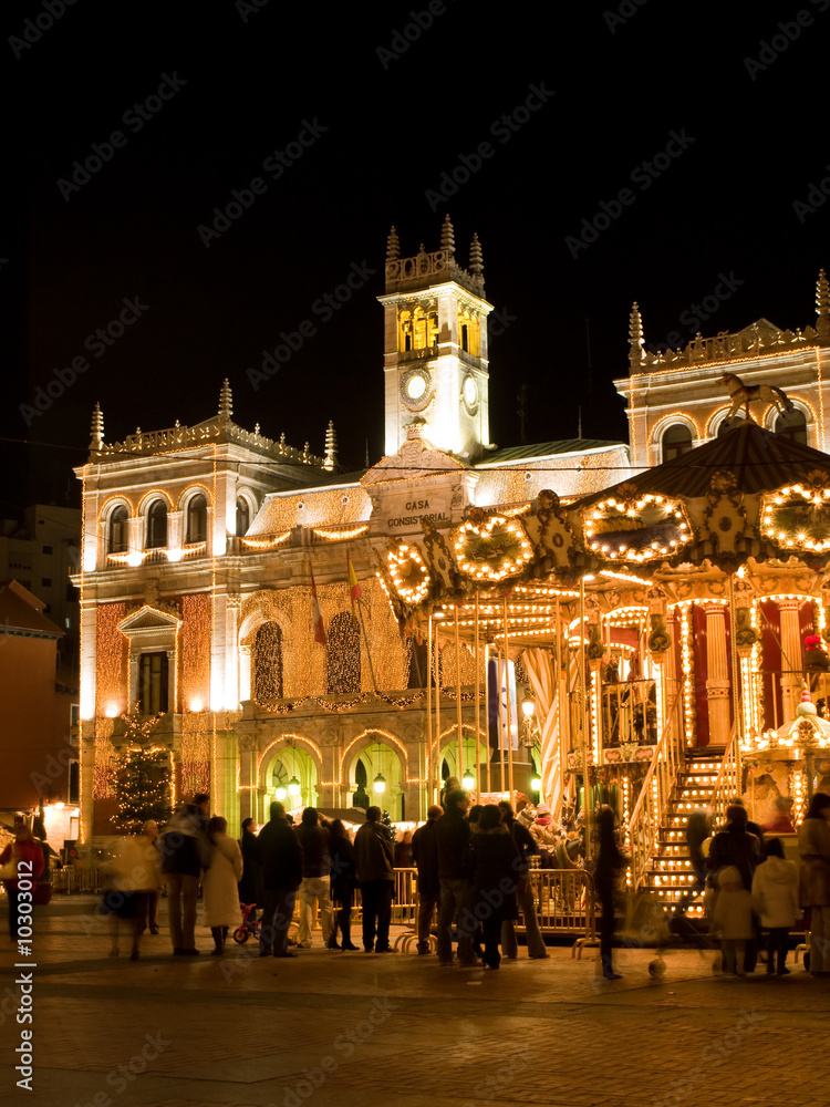 Naklejka premium Christmas Scene. Main square of Valladolid, Spain