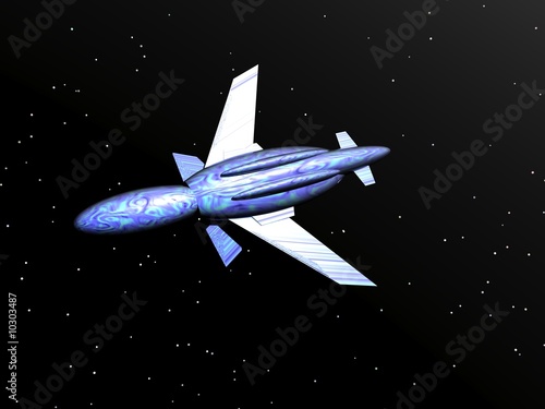 Illustration of a spaceship in outer space.