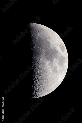 First quarter moon, viewed from a C5 telescope.