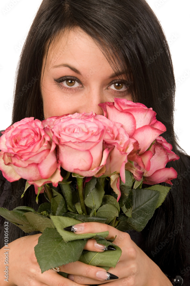 beautiful woman with roses on a white background beautiful woman with roses on a white background