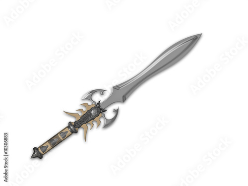 The image of the sword laying on a background, 3D rendering