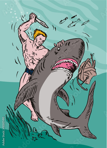 Man fighting shark