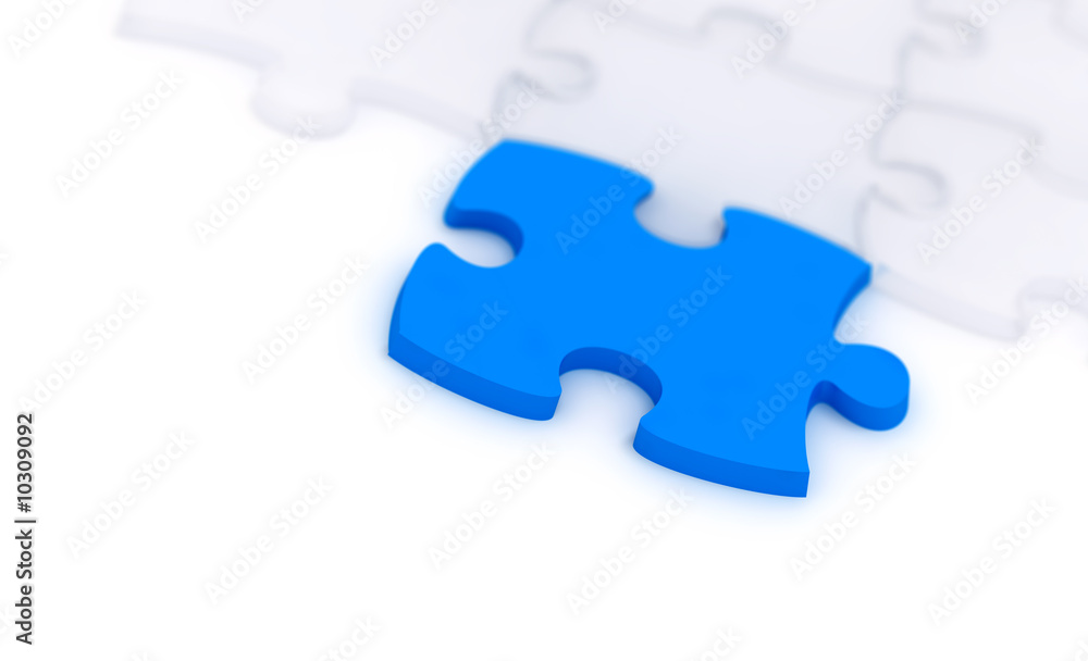 Fototapeta premium one blue and many transparent components of a puzzle