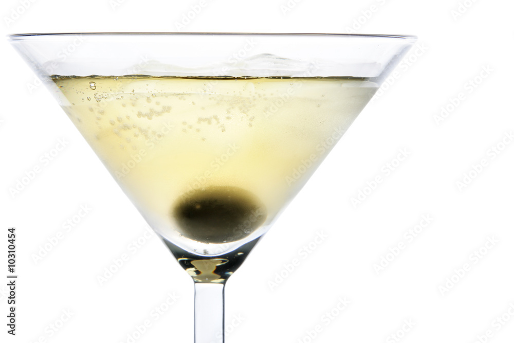 Cocktail with olive isolated over white background