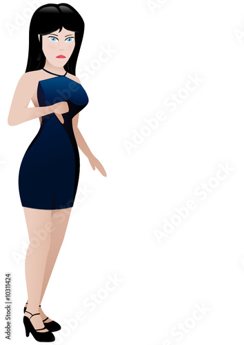 Fille en robe bleu avec son pouce baissé (détouré)