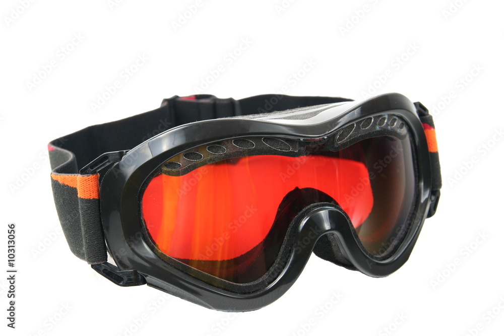 Red ski goggle isolated on white
