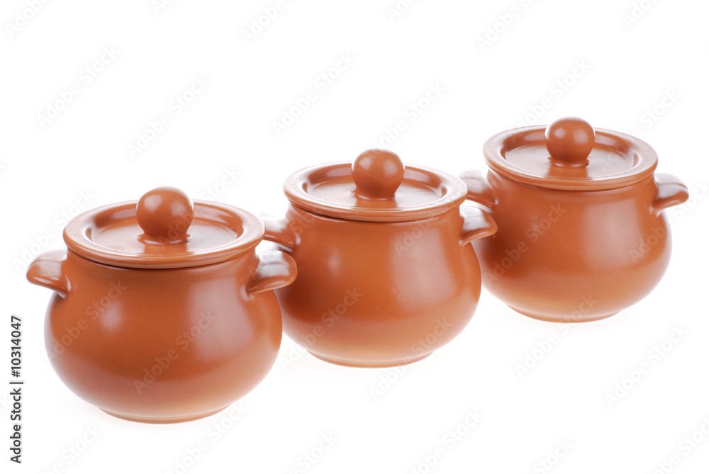 Clay pots for cooking isolated on white background