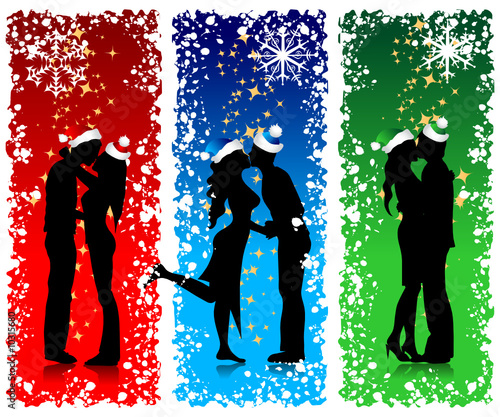 Couples silhouette, christmas background for your design