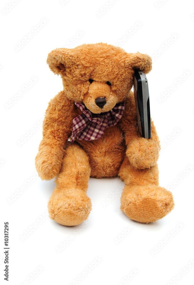 Bear on the mobile phone Bear on the mobile phone