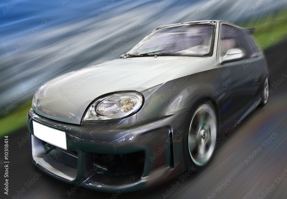 Fast  car moving with motion blur