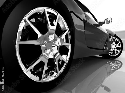 Naklejka close up black sport car over reflection