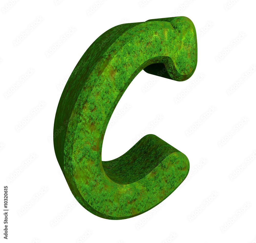 3d letter C in green grass 3d letter C in green grass