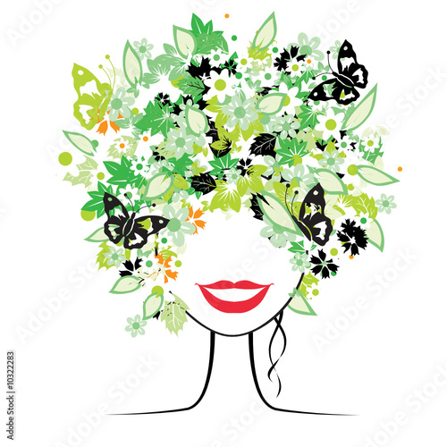 Floral hairstyle, beautiful woman for your design