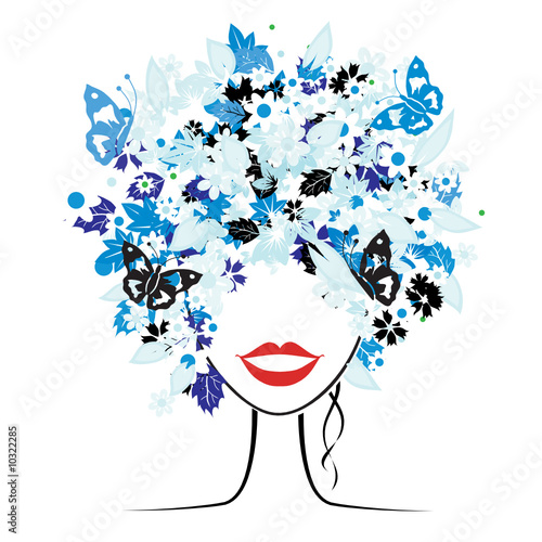 Floral hairstyle, beautiful woman for your design
