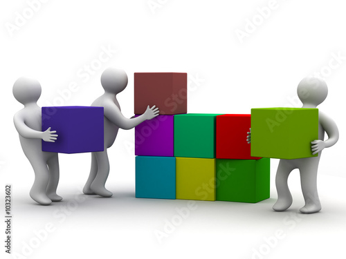 People collect puzzle. 3D i...