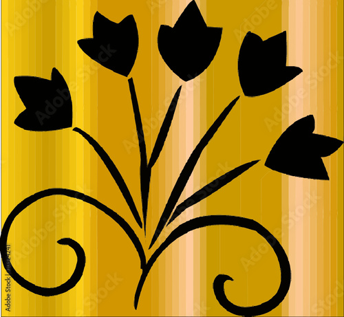 FLEURS NOIRES FOND JAUNE