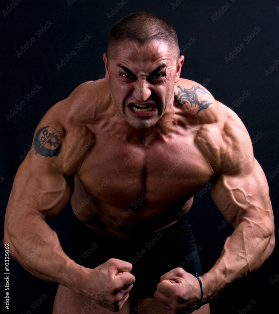 Close-up portrait of scary man looking very stressed and upset. Close-up portrait of scary man looking very stressed and upset.