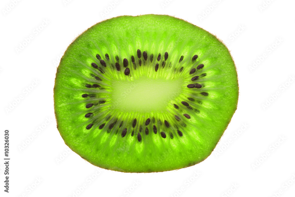 Close up of kiwi slice in isolated white background Close up of kiwi slice in isolated white background