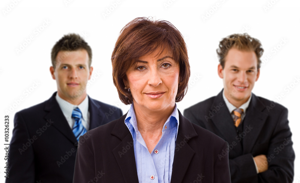 Team portrait of smiling business people, white background. Team portrait of smiling business people, white background.