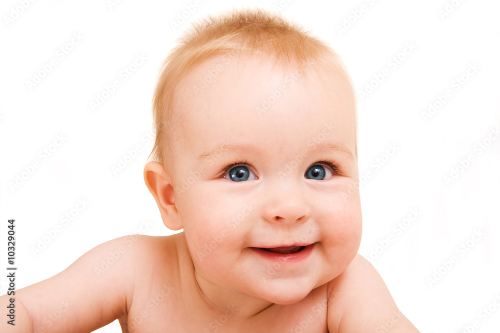 Cute six month baby isolated on white background Cute six month baby isolated on white background