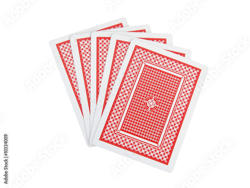 Five playing cards isolated on a white