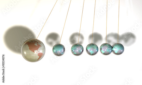 Six spheres of glass hung up to the threads