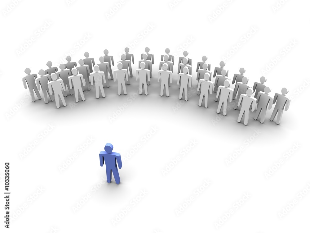 Leader in front of his team. 3d rendered image. Leader in front of his team. 3d rendered image.