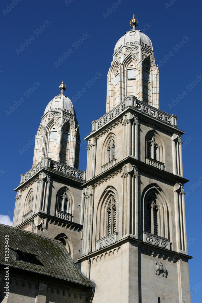Beautiful towers of ex-cathedral church in Zurich, Switzerland
