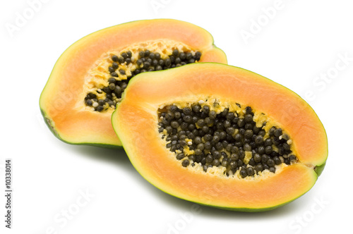 slice fresh papaya on white background