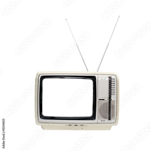 Vintage TV set with blank screen isolated on white