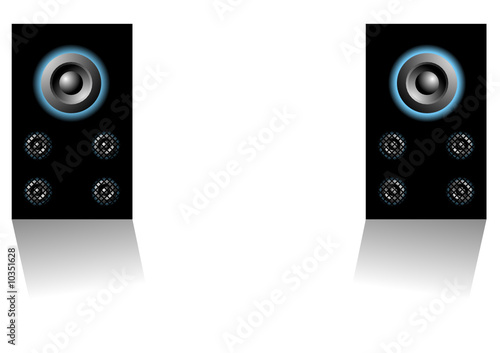 Two loudspeakers on white background