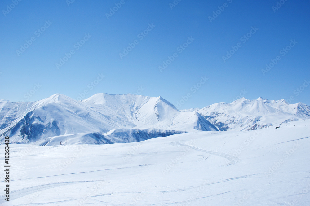 Winter mountains on a bright sunny day
