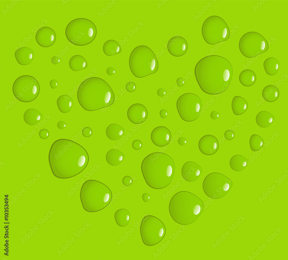 We love green, heart made from water drops