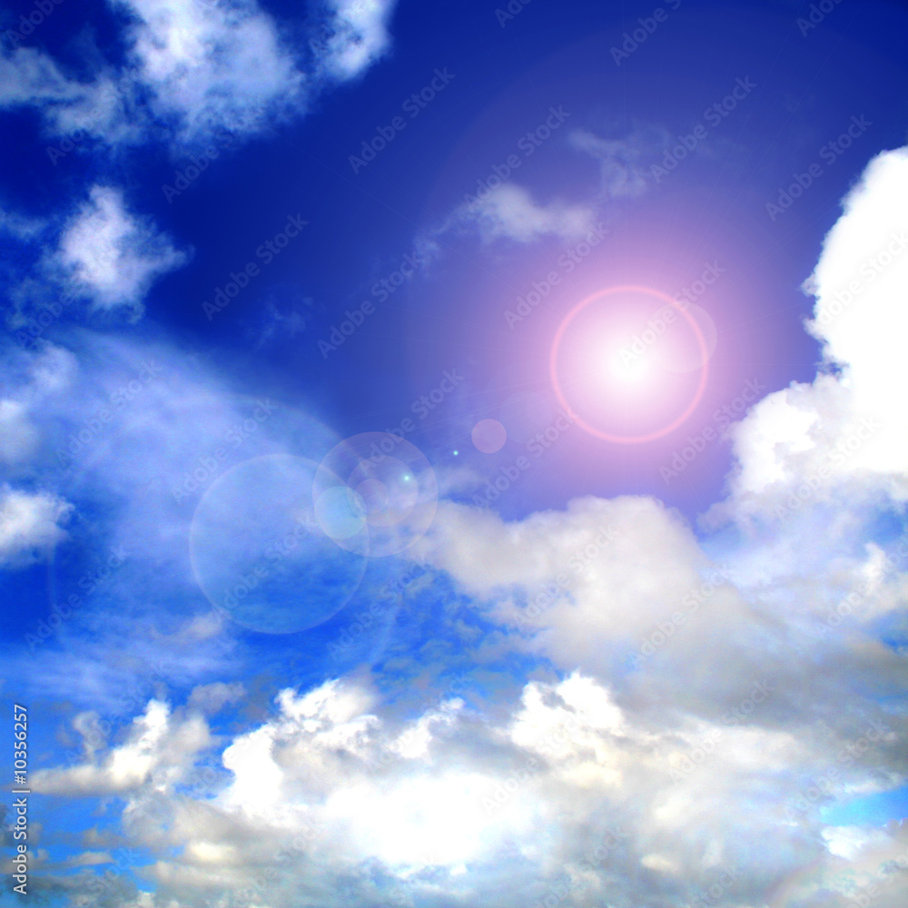 Blue sky with clouds and sun rays Blue sky with clouds and sun rays