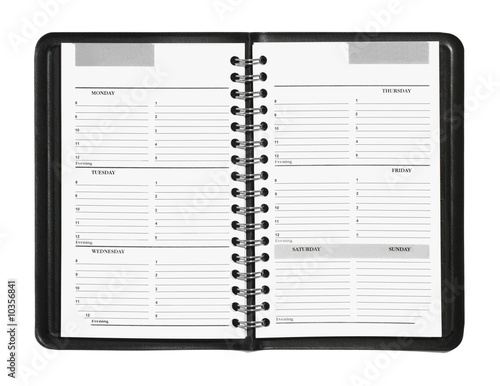 Fototapet Weekly planner showing hourly schedule isolated on white