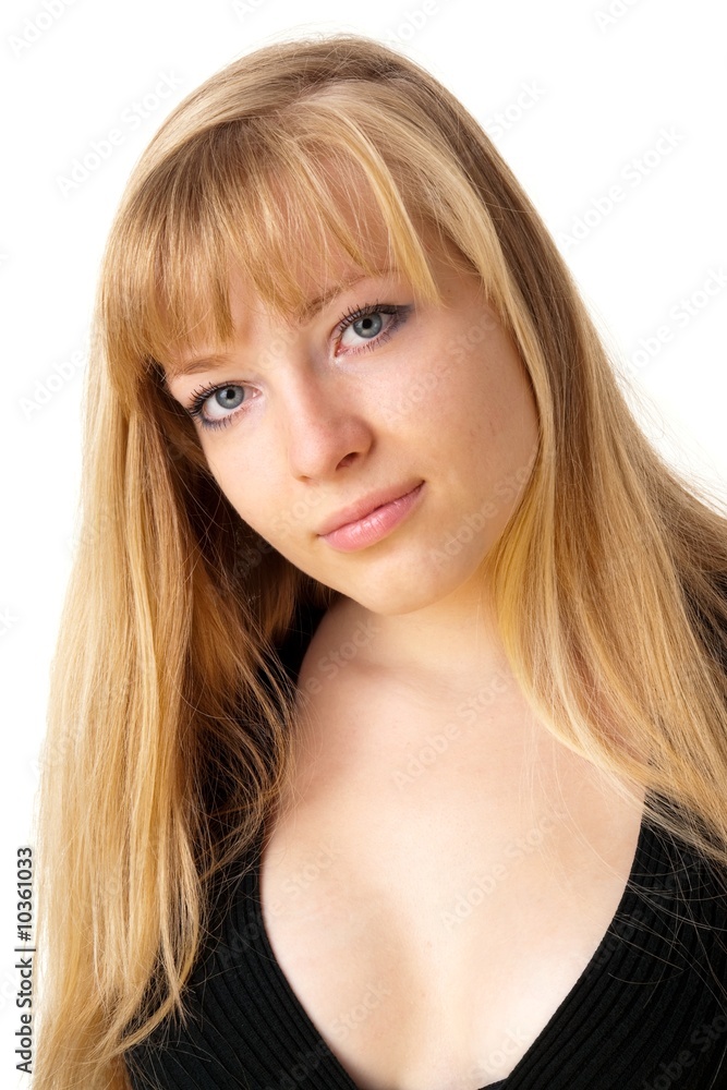 Portrait of the blond girl isolated on white background Portrait of the blond girl isolated on white background