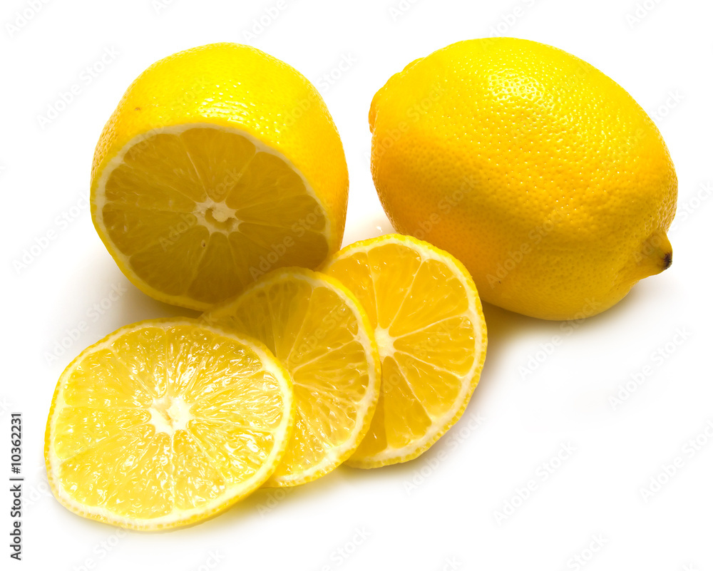 ripe juicy lemons on white. Isolation. Shallow DOF