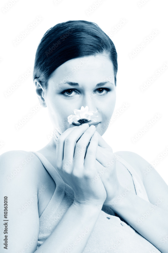 girl holding flowers isolated over a white background girl holding flowers isolated over a white background