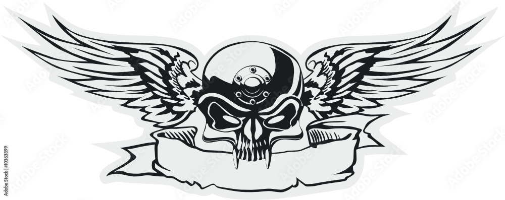 Obraz premium Vector skull with wings at gray basis