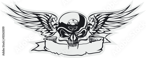 Vector skull with wings at gray basis