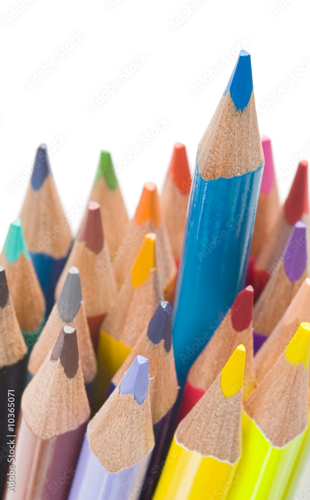 Many pencils of different colors on a over white background Many pencils of different colors on a over white background