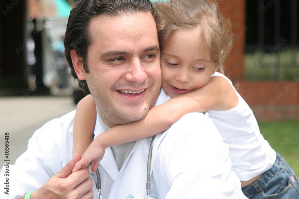 Fototapeta premium Little girl with her doctor