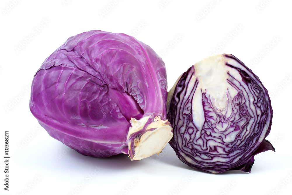 Violet cabbage and half isolated on the white background Violet cabbage and half isolated on the white background