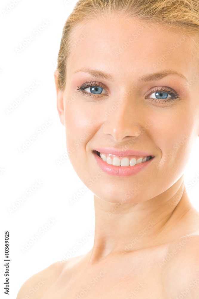 Portrait of young happy smiling woman, isolated on white Portrait of young happy smiling woman, isolated on white