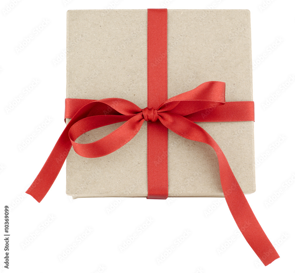 Caja regalo de carton reciclado con lazo rojo Stock Photo | Adobe Stock