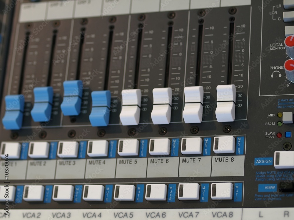 Detail of an audio mixing board