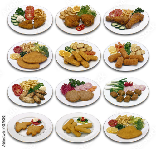Nine different chicken menu isolated with clipping path