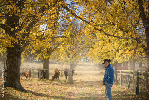 farmer checks the cows on the farm in autumn © clearviewstock