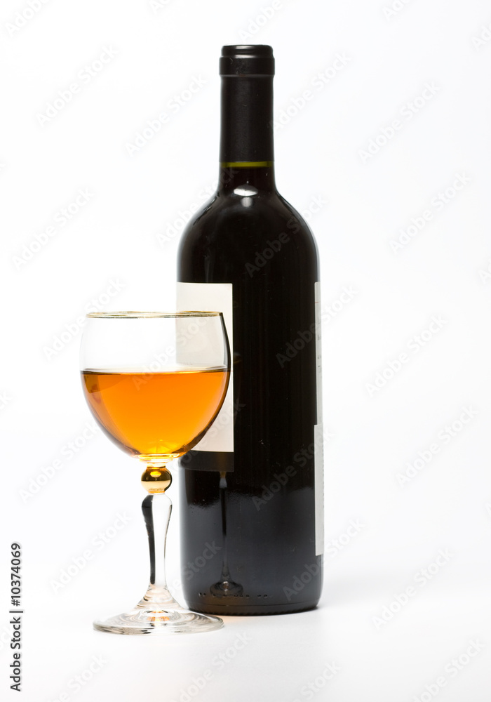 Glass and bottle of wine over white background Glass and bottle of wine over white background