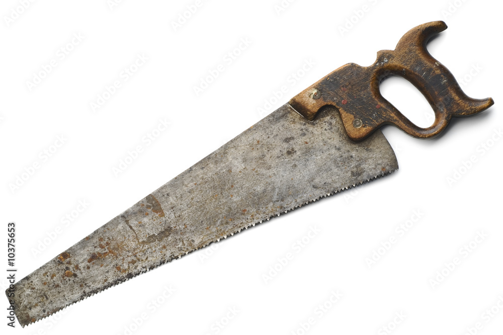 an old rusty crosscut saw on white background an old rusty crosscut saw on white background